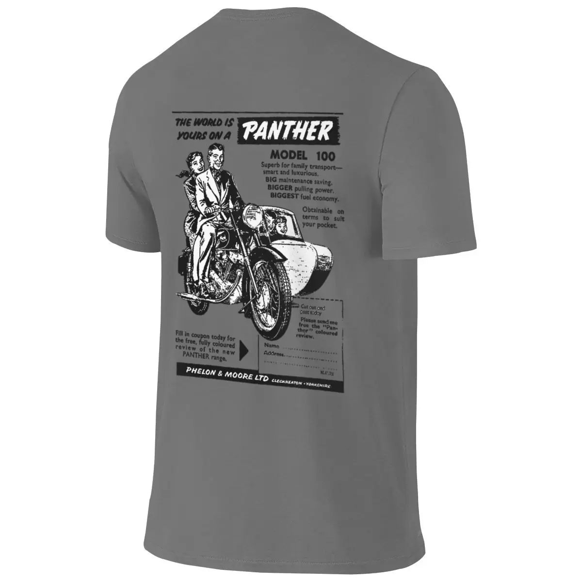 PANTHER MOTORBIKE AND SIDECAR - ADVERT Vintage Reversible T-shirt Casual Girlish Feeling Home Comfort Shirt