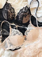 New Women Lingerie Set Sexy Lace Push Up Bra French 3/4 Thin Cup Bralette Cute Bow Decoration Underwear Comfort Bras Briefs Sets 3