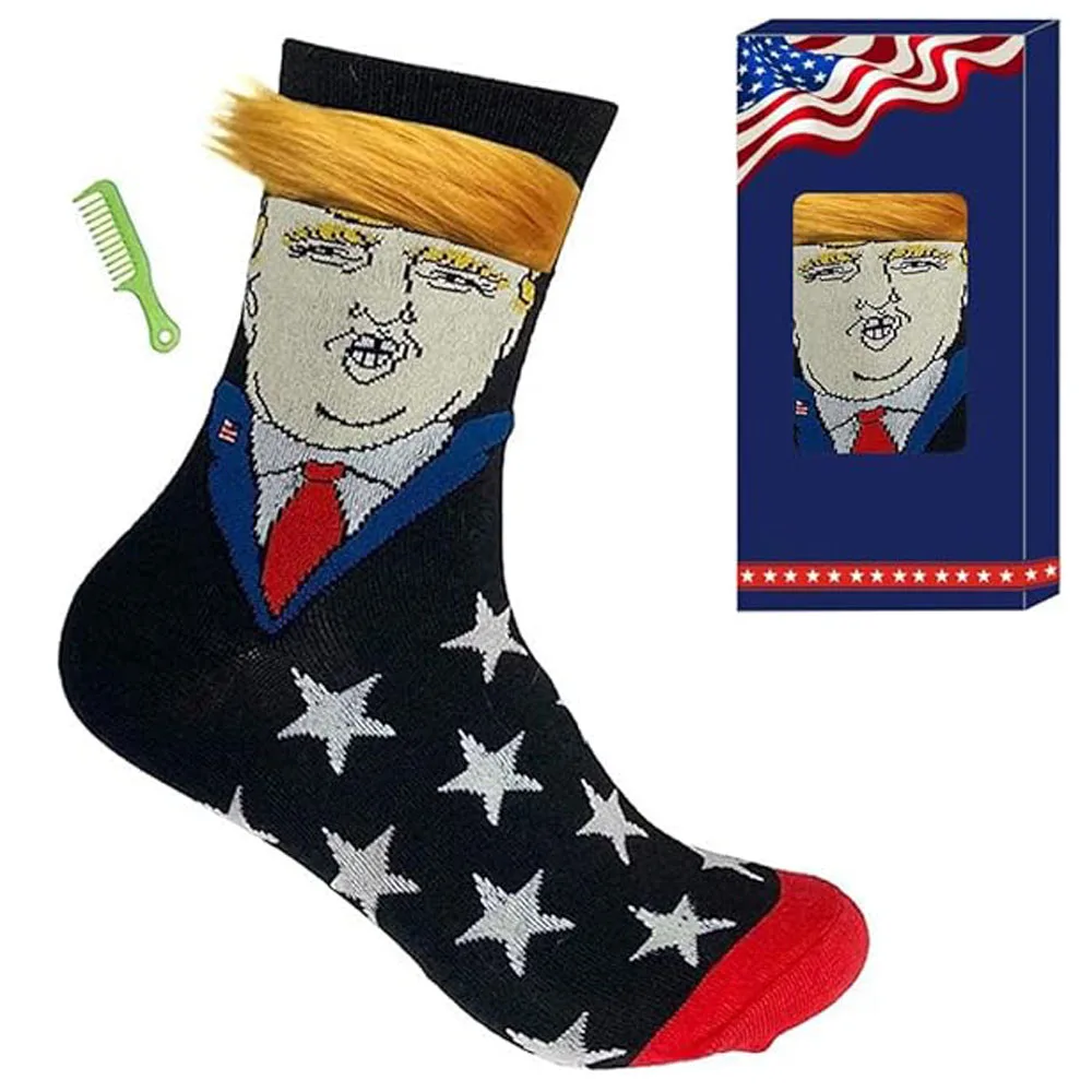 Trump Socks with Hair, Trump Socks Novelty Trump Merchandise, Funny Socks for Men Women