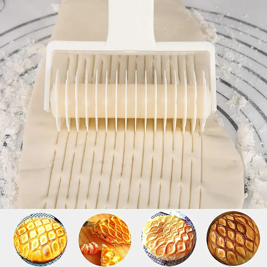 MOONBIFFY Reusable Dough Lattice Roller Cutter Pull for Pizza Pastry Cutter Pie Craft Net Wheel Knife Baking Tool Bakeware