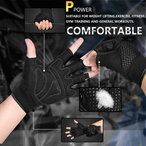 Imagen 2 del producto MOREOK guantes de gimnasio antideslizantes almohadillas de 3MM entrenamiento de potencia guantes de levantamiento de pesas Kettlebell entrenamiento ejercicio Fitness guantes hombres