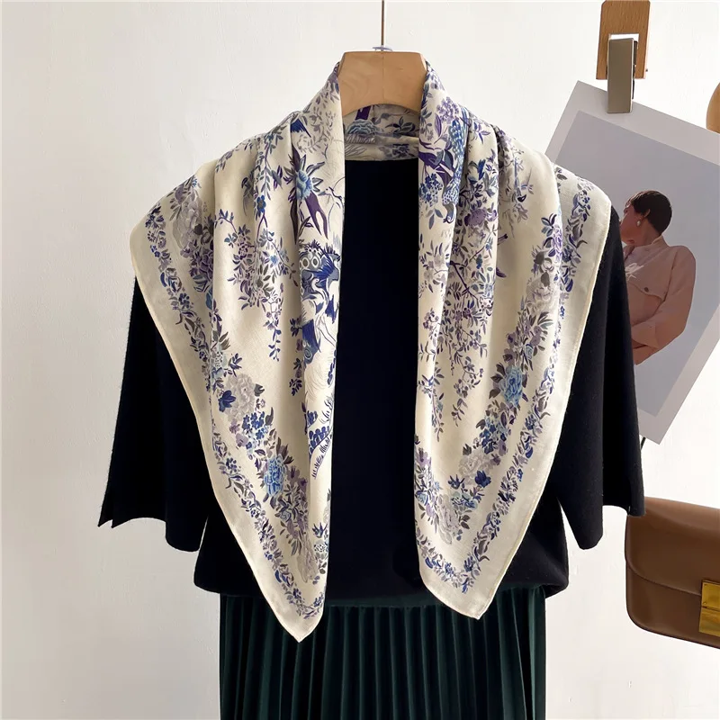 70cm New Fashion Cotton Square Scarf Women Floral Print Design Bandanas Lady Scarves Headband Handkerchief Hair Luxury Brand