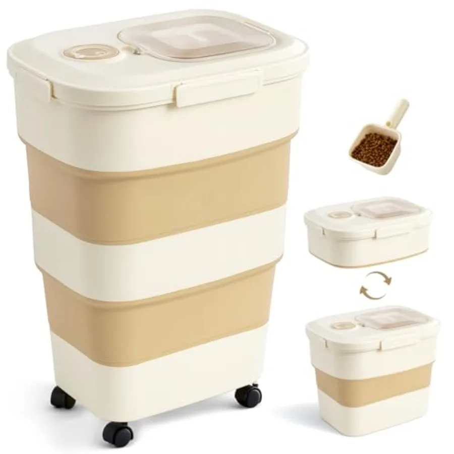 

40-50lbs Dog Food Storage Container, Large Capacity Collapsible Airtight Pet Food Storage Containers with Rolling Wheels, Trans