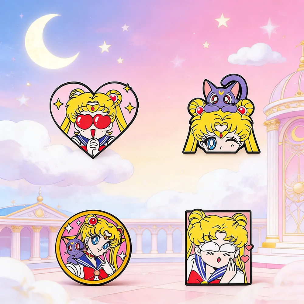 Conjunto de 4 Broches de Esmalte Femininos Estilo Manga, Pins de Lapela e Emblemas de Moda para Mochilas e Acessórios de Vestuário, Conjunto de Presente para Meninas