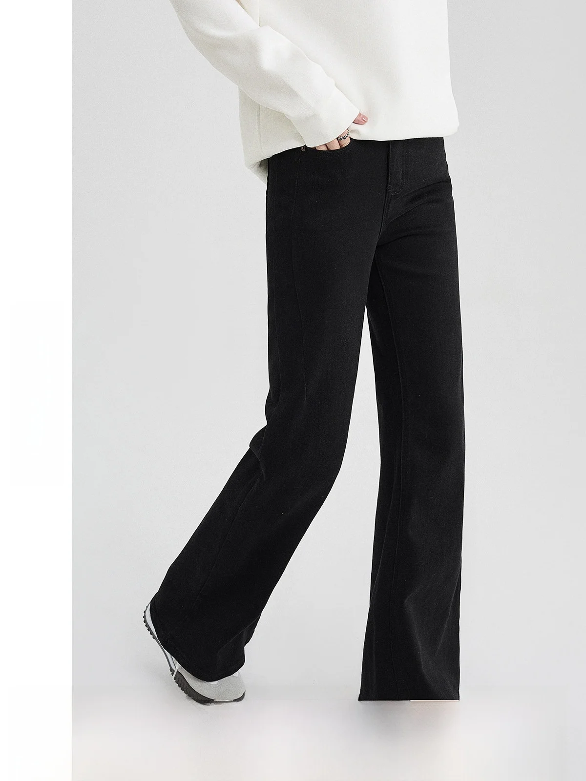 

High Waist Bell Bot Jeans Women's Bla Slimming Retro Sle Spring New Arrival Guier Ladies Faion Pure Color Zipper Clo...