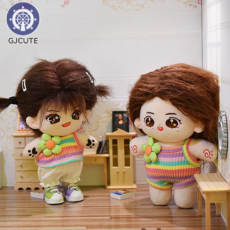 Doll Clothing 20CM Summer Outing Cartoon Plush Doll Replacement Outfit Mini Clothes Flower For Labubu For Upset Duck Cloth