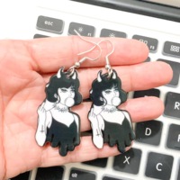 Epoxy Cute Little Girl Killer With Gun Cool Strong Beauty Bat Women Acrylic Charms Drop Earrings For Women Gift
