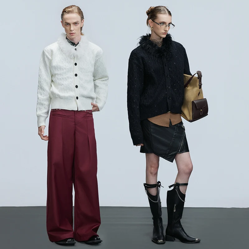 Luzhen original de alta qualidade pele cabelo emenda pescoço cor sólida malha cardigan masculino feminino mesmo estilo bonito camisola jy4804