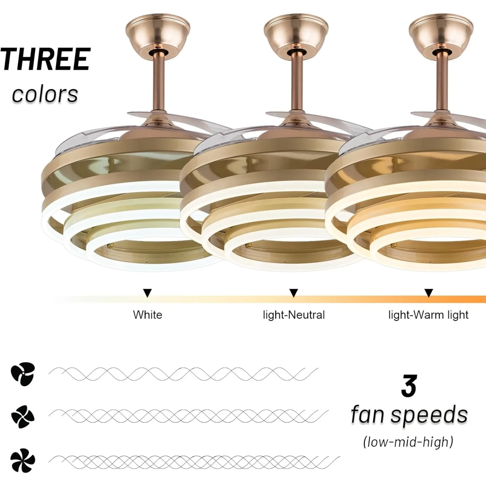 42 Inch Ceiling Fan Light with Remote Control, Retractable Chandelier Ceiling Fan Light 6 Levels of Wind Speed for Home Office