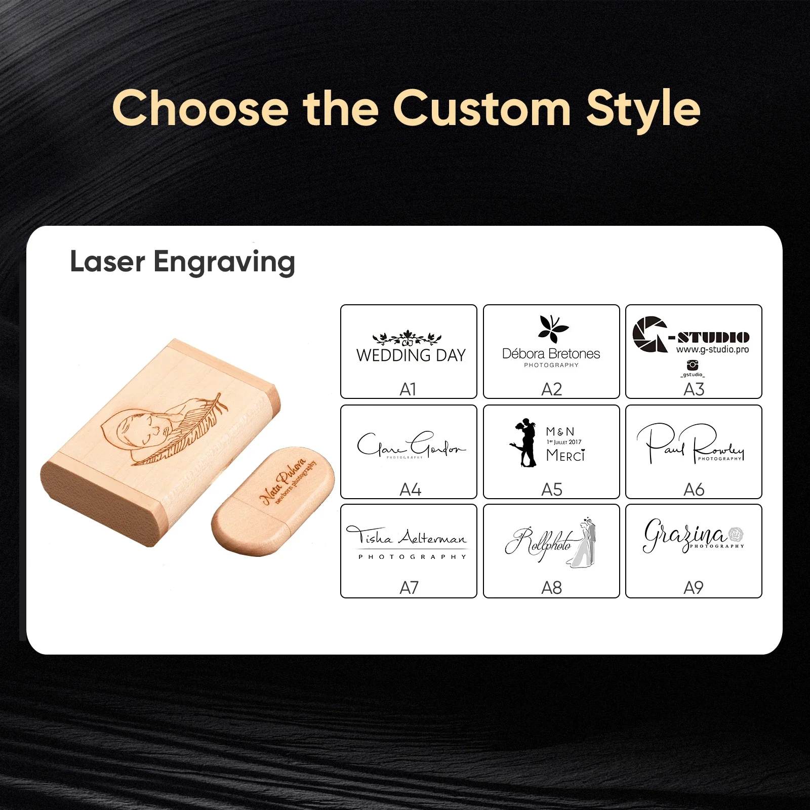 20 Pcs/Lot Wedding Custom USB Flash Drives Free Custom Logo Real Capacity Pen Drive Carbonized Bamboo Memory Stick 64GB U Disk