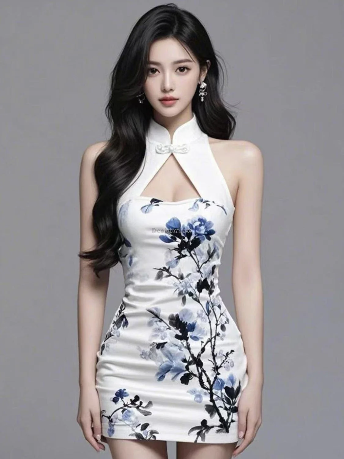 

2026 Женское улучшенное платье-ципао в китайском стиле, с вырезами, без рукавов, с принтом, сексуальное, короткое, летнее, с эффектом похудения.