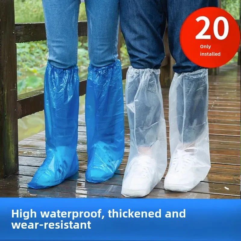 Thickened Portable Disposable Rain Boot Covers Long Tube Fishing Hiking Camping Outdoor Drift Pe Boot Covers Wholesale