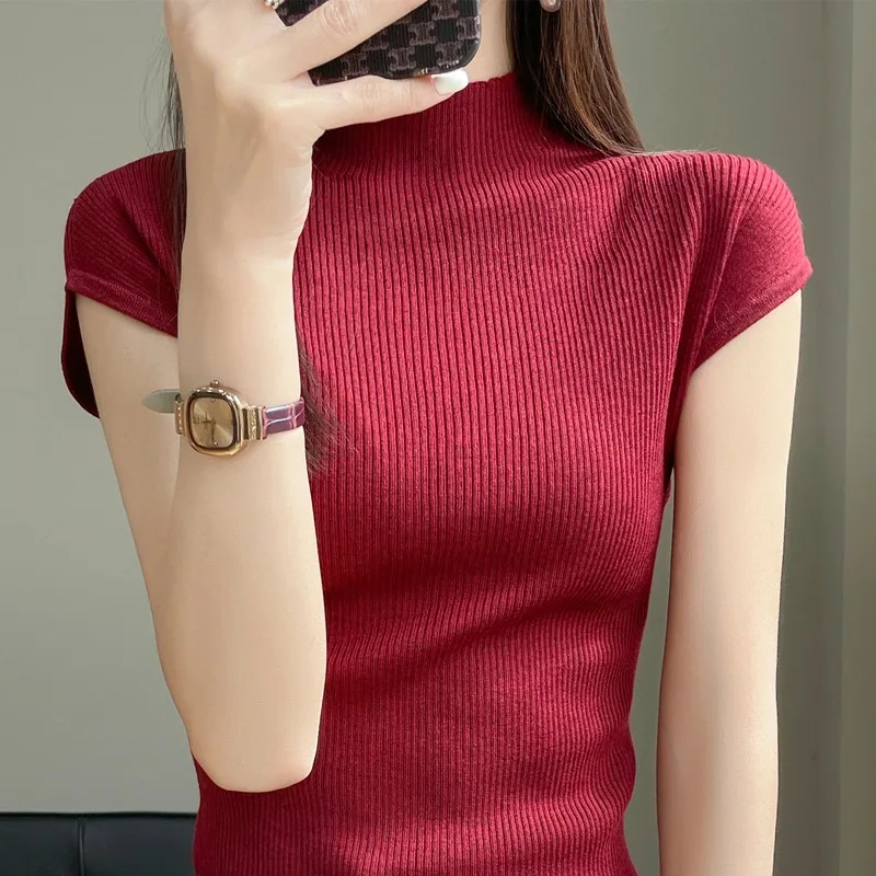 Primavera Estate Nuovo Sle Versatile Colore f Collo alto Dimagrante Donna Allentato Pigro Sle Base irt Abbigliamento interno Top