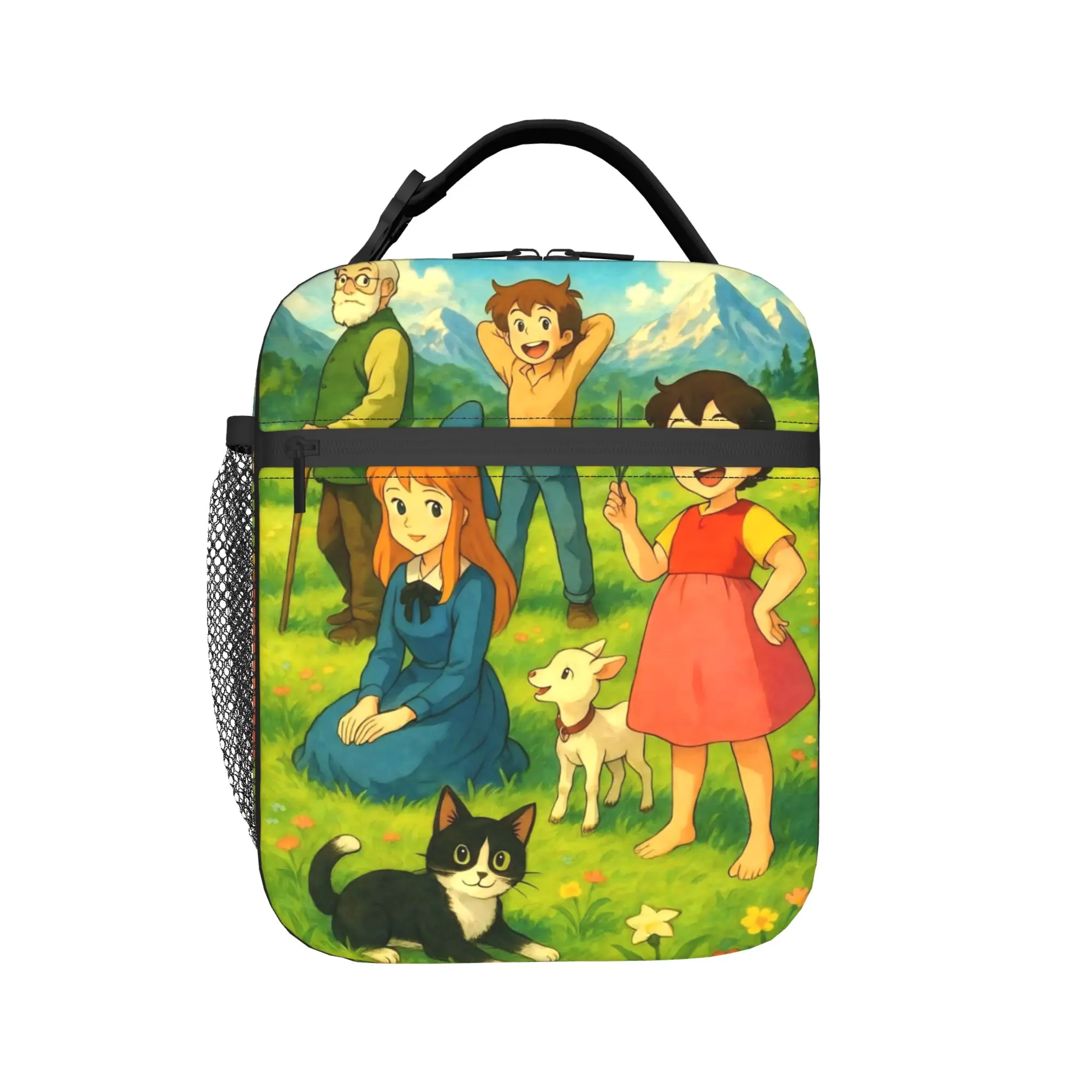 Heidi with Group in Alpine Countryside Lunch Bag Fashion Picnic Lunch Box Print Portable Tote Food Bags