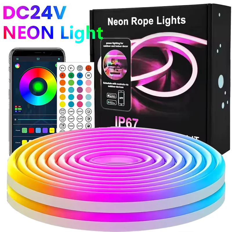5m/30mRGB LED Neon Rope Lights Music Sync Control with App/Remote Color Change Waterproof Flexible Lamp Indoor Outdoor Hoom Deco