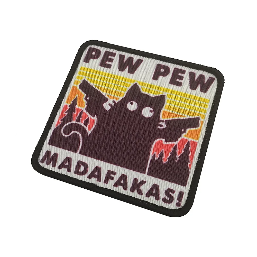 PEW PEW MADAFAKAS Pew Cat Funny Patch Outdoor Military Backpack Stamp Magic Badge Backpack Shooting Stickers