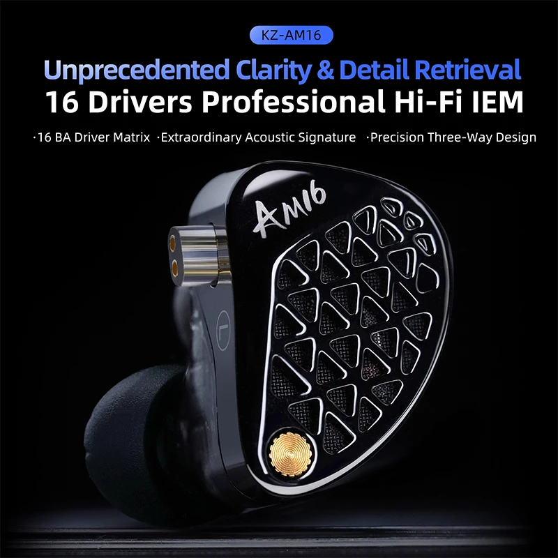 سماعات KZ AM16 16BA المحرك المتوازن HiFi سماعات عزل الضوضاء سماعات أذن سلكية للاستوديو/الرياضة