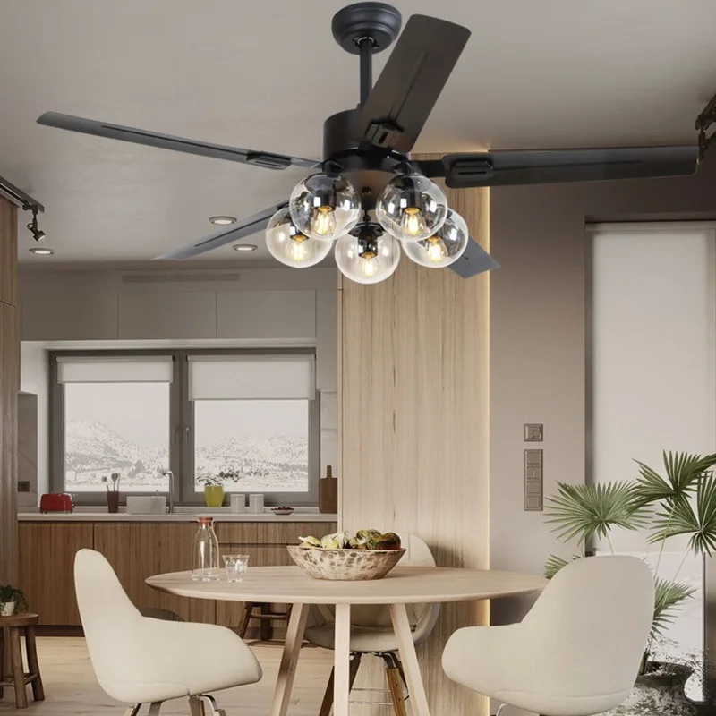 Nordic Magic Bean Restaurant Ceiling Fan Lamp Modern Simple Living Room DC Reversal Ceiling Fan With Light Remote Control Retro