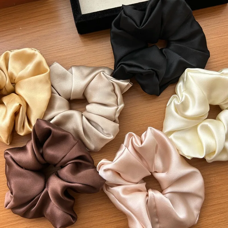 100% Silk Scrunchies for women elastic satin hair tie girls black silk hair band Solid Color hair rope elastique cheveux satin