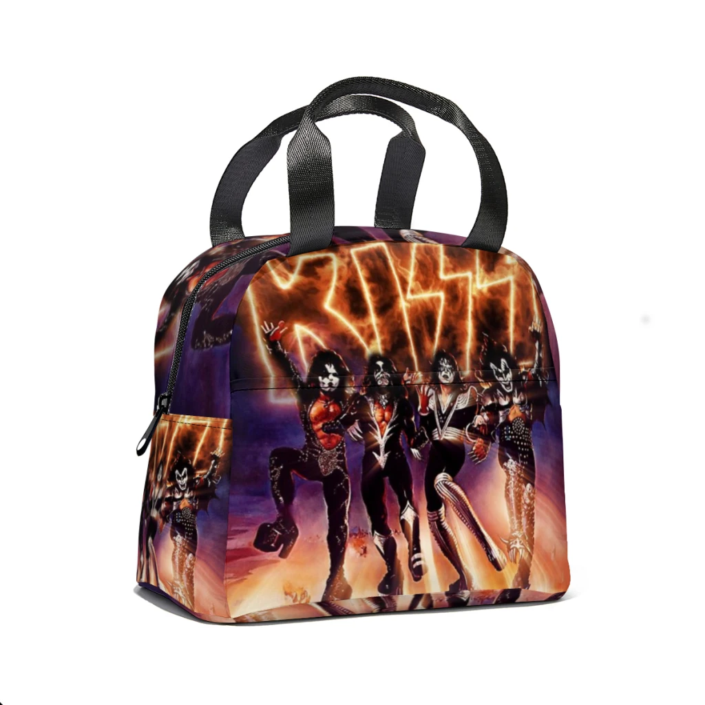 KISS ® the Band - Destroyer Fire Logo Lunch Bag for School Waterproof Picnic Thermal Cooler Insulated Lunch Box Women Kids Tote