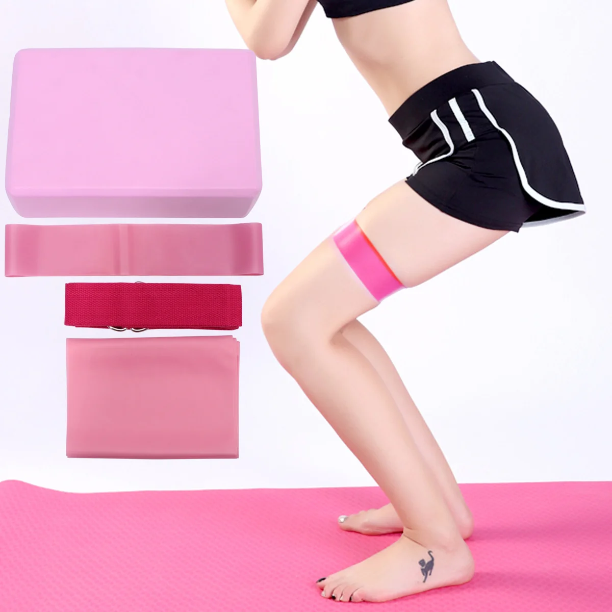 

1Set Yoga Fitness Set Pink Lightweight Convenient Carry Store Gift Choice Friends Perfect Body Exercise Tool Kit Latex Pull