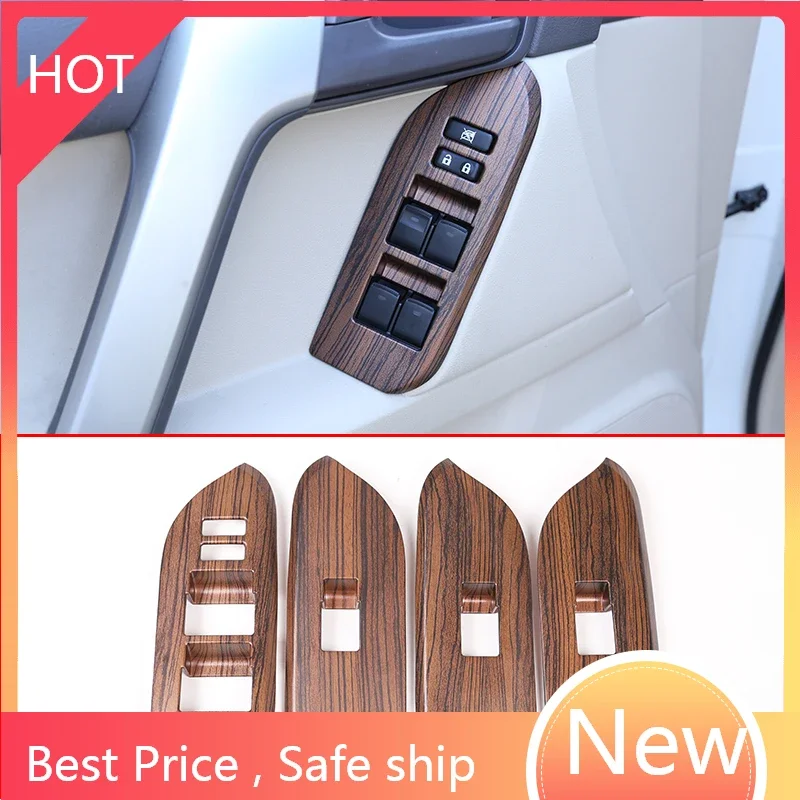 4 Pcs LHD For Toyota Land Cruiser Prado FJ150 150 2014-2018 Pine Wood Grain ABS Car Window Lift Button Frame Trim