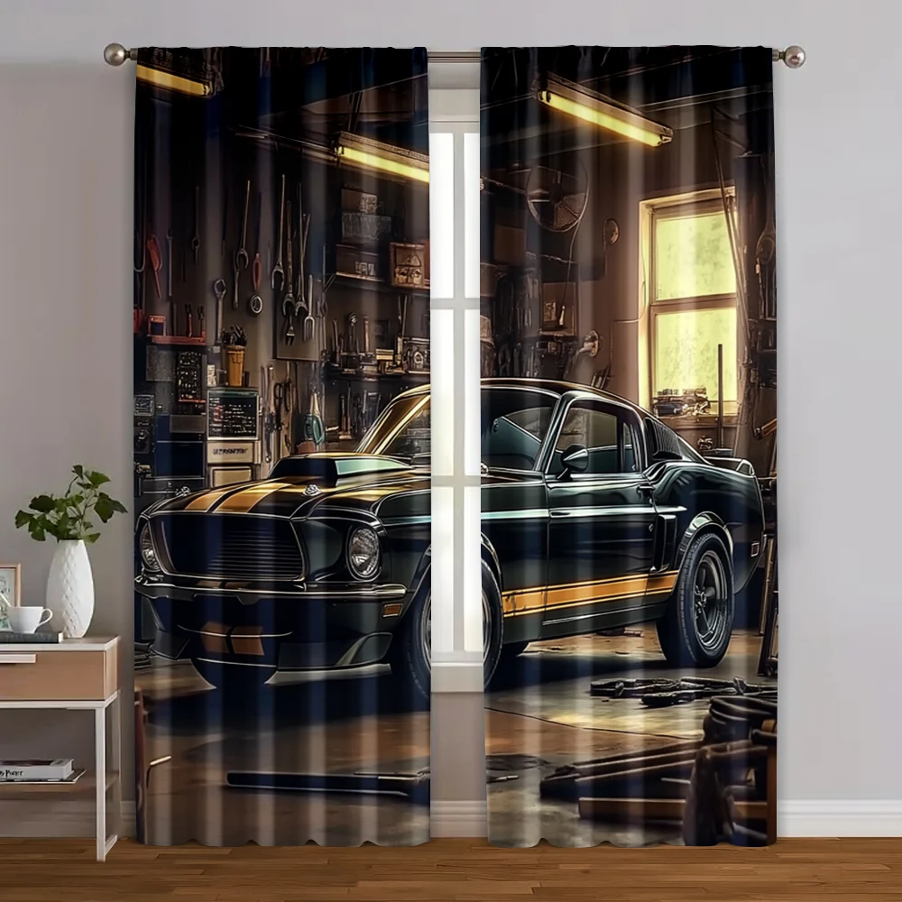 2pcs, Pattern Curtains Complex ancient super car Versatile Durable Polyester (without rod) Stuff Clearance Ldeal for Bedroom