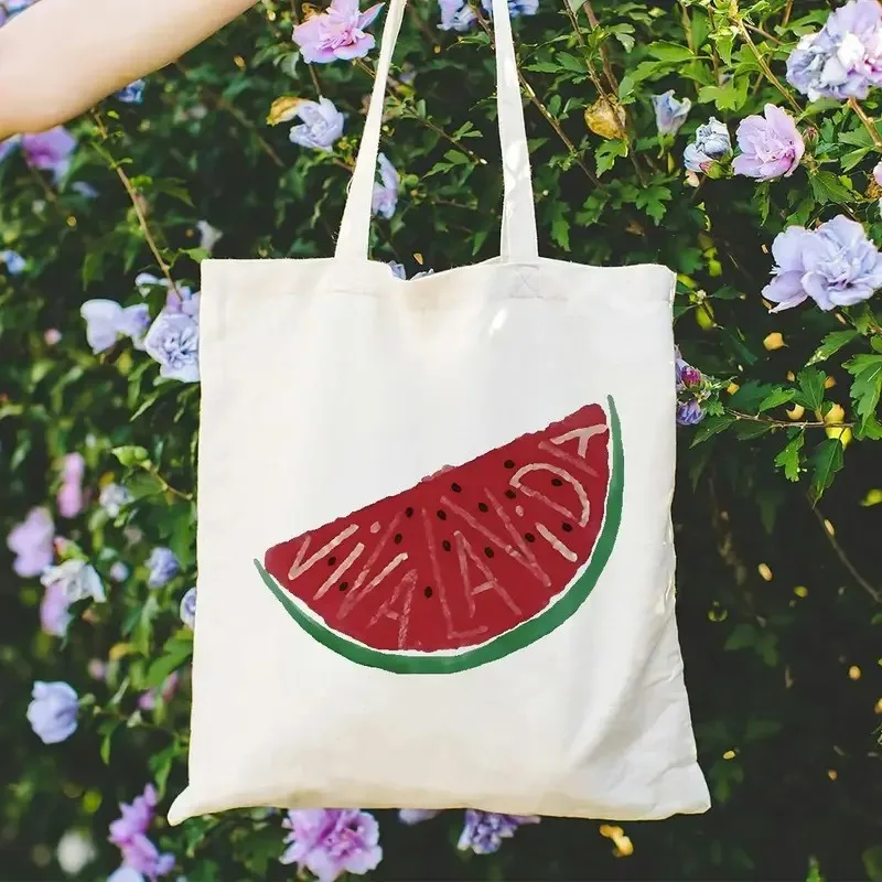 Bolso de mano con estampado de sandía para viajes y compras Bolso de compras con diseño de rebanada de sandía colorida Bolso de hombro reutilizable