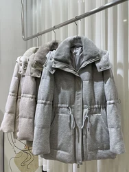 2024 Piumino invernale da donna in cashmere d'oca Vera pelliccia di visone naturale con collo imbottito Cappotto capispalla femminile spesso