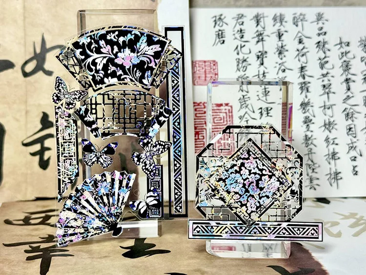 10M Shiny Pet Washi Tape 1918 Inlaid Screw Screen, Shell Light Collage Journal Antique National Style