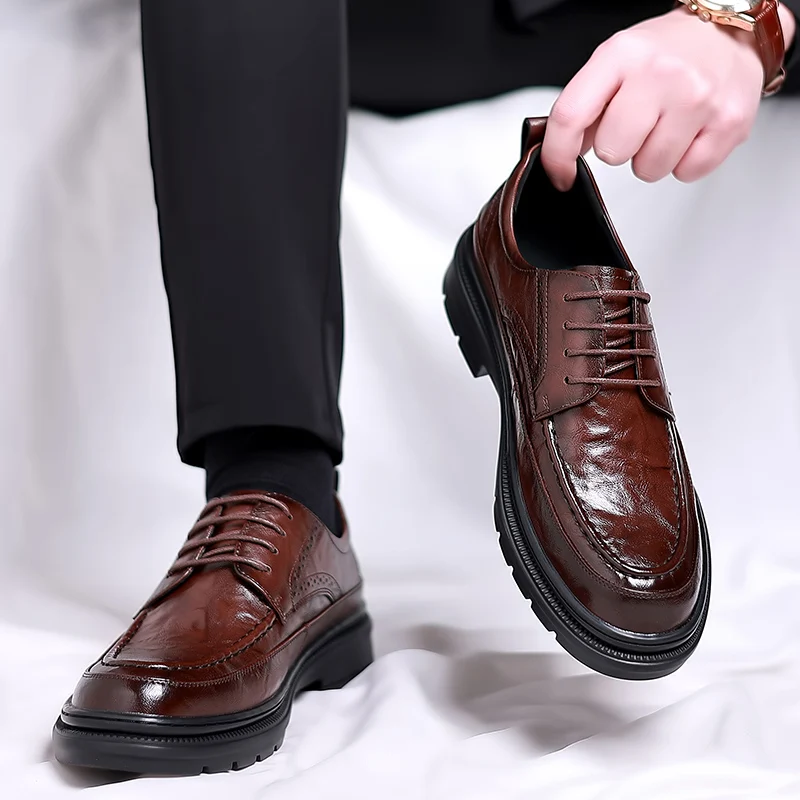 Men Casual Shoes lace up Male Dress Shoes Fashional Men Business Breathable Round Toe Men Casual Shoes outdoor Leather Shoes men