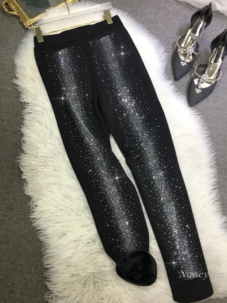 RapIndustry-Leggings chauds en diamant pour femmes, taille moyenne à haute, noir, épais, européen, automne, hiver