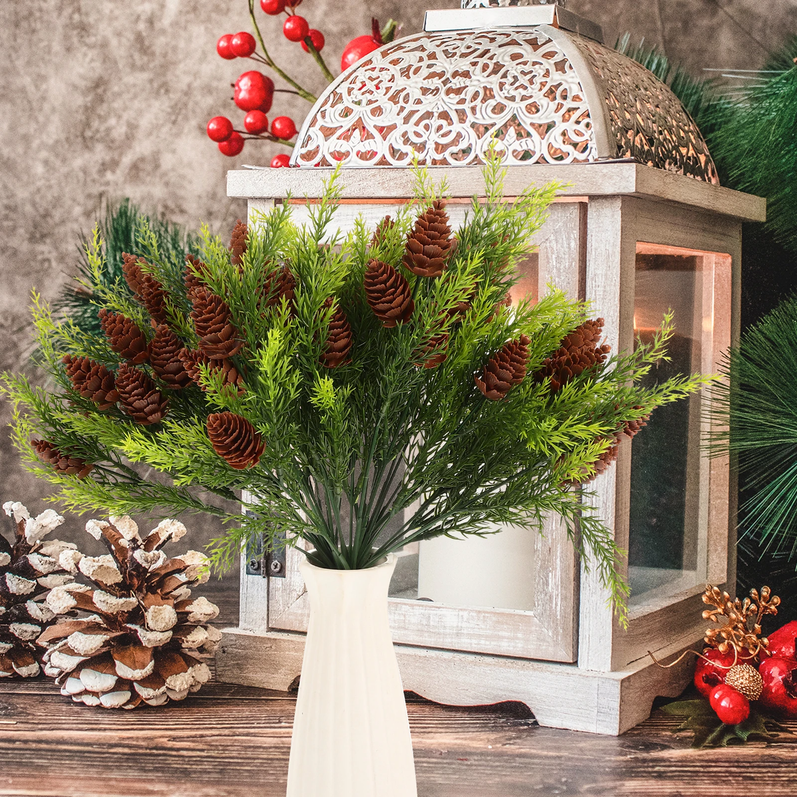 

5 Pcs Artificial Pine Branches Plastic Christmas Decorations Festive Home nament DIY Arrangements Plants Lightweight Leaves