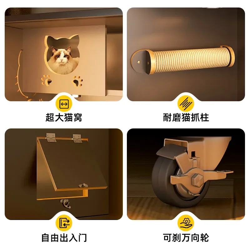 Solid Wood Cat Litter Box Indoor Multi Function Integrated Cat House Large Space Cat Cabinet Cage Nest Furniture