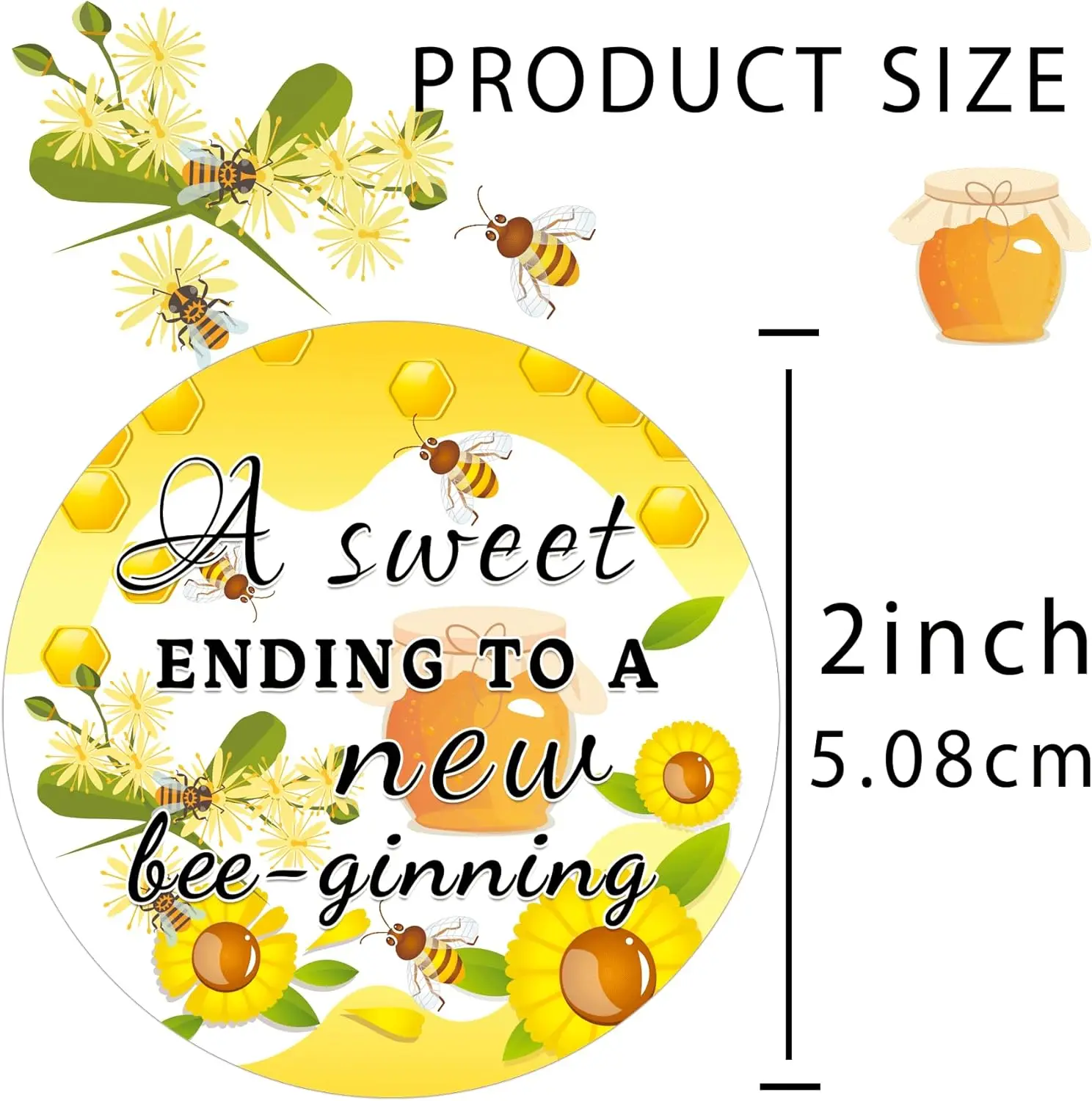 2 Inch A Sweet Ending to A New Bee-ginning Stickers Honey Thank You Labels - Wedding Baby Shower Party Favors Honey Theme