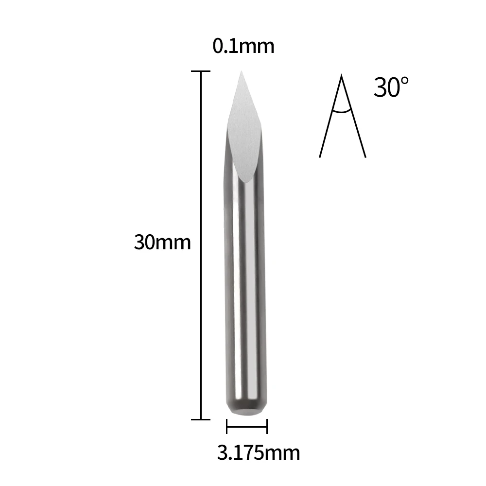 Twotrees-Juego de brocas de grabado PCB, vástago de 3.175mm, 3 bordes, punta de 30 grados, broca enrutadora CNC piramidal de 0,1mm, fresado 3D