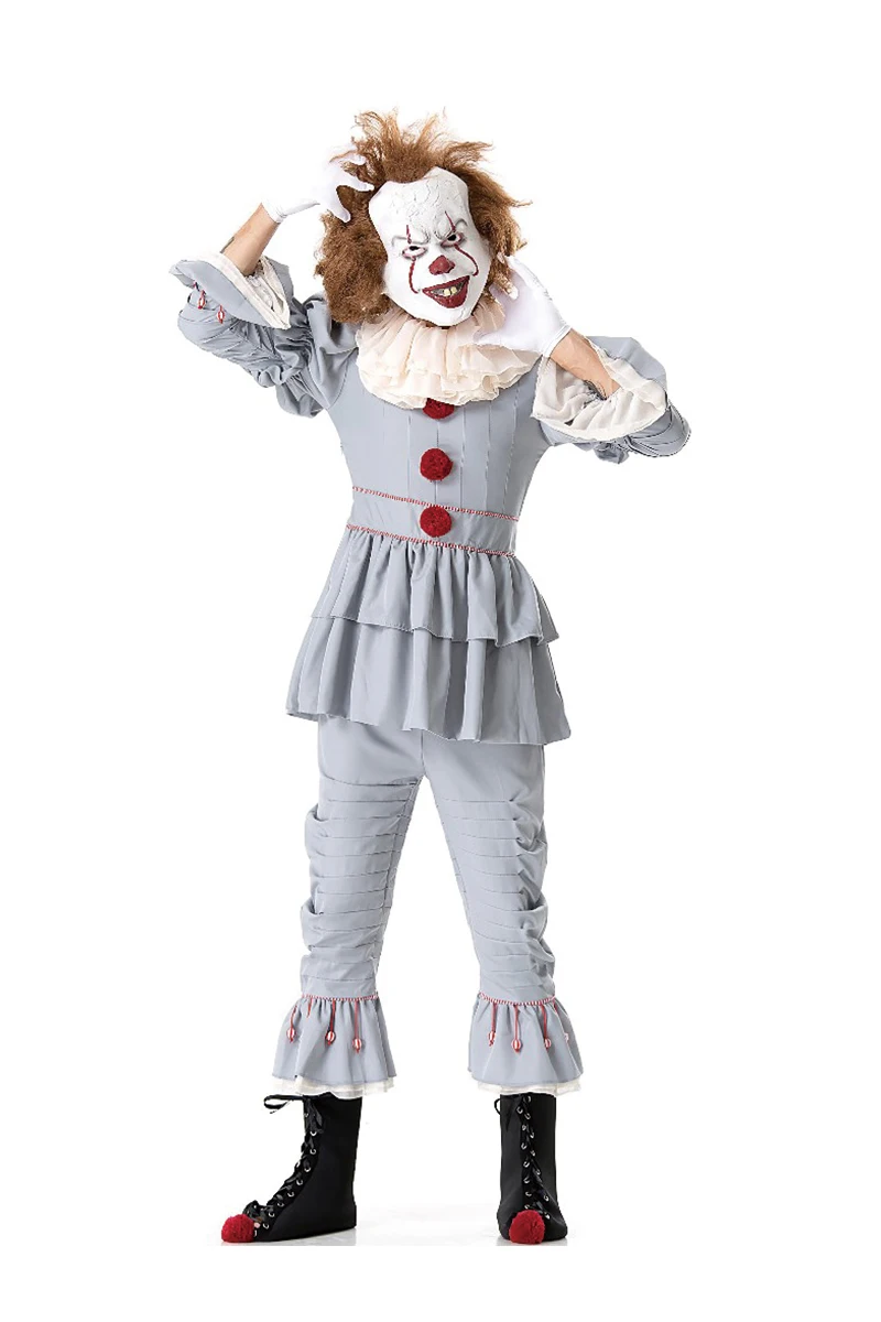 5 Stks/set Clown Kostuum Halloween Maskerade Party Derss Joker Cosplay Uniform Voor Mannen Circus Horror Stijl Grappige Show Kleding