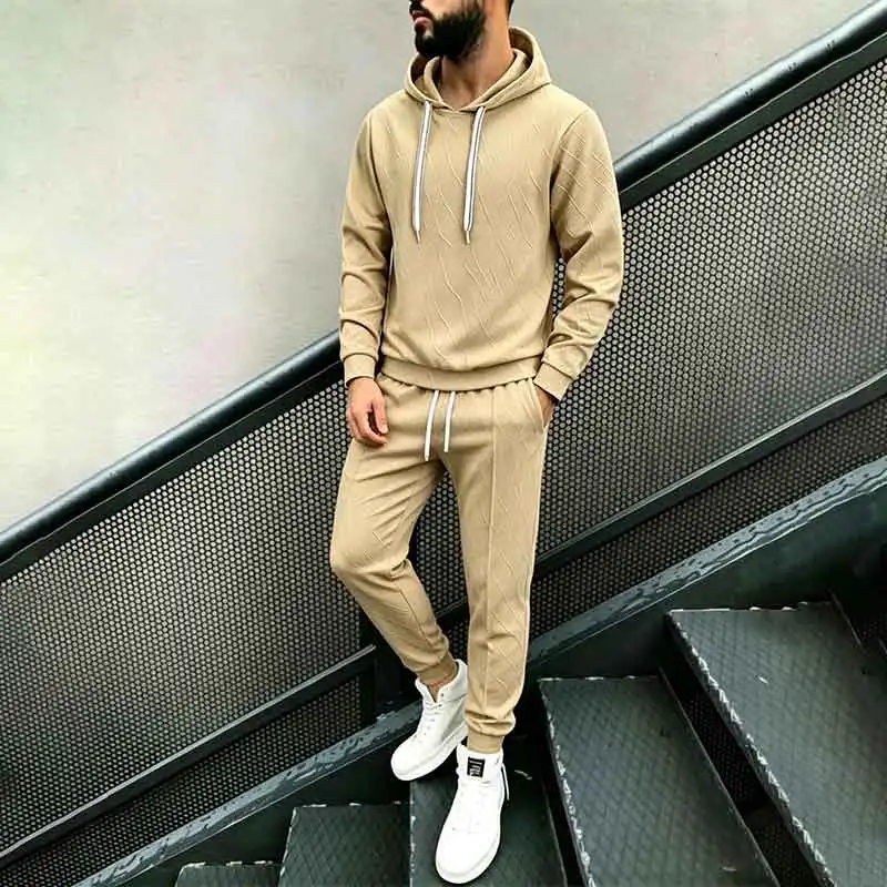 Men Sportswear Clothing Hooded Sweatshirt Tracksuit Set Hoodie + Pants 2pcs Set Outdoor Oversize Casual Cardigan Sportswear Set