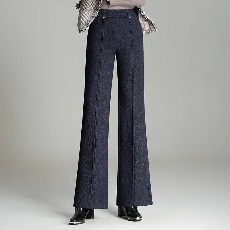 

Брюки женские с высокой талией, широкие, осенне-зимние, новые, из утолщенной шерсти, микро-клеш, повседневные, в корейском стиле, для офиса