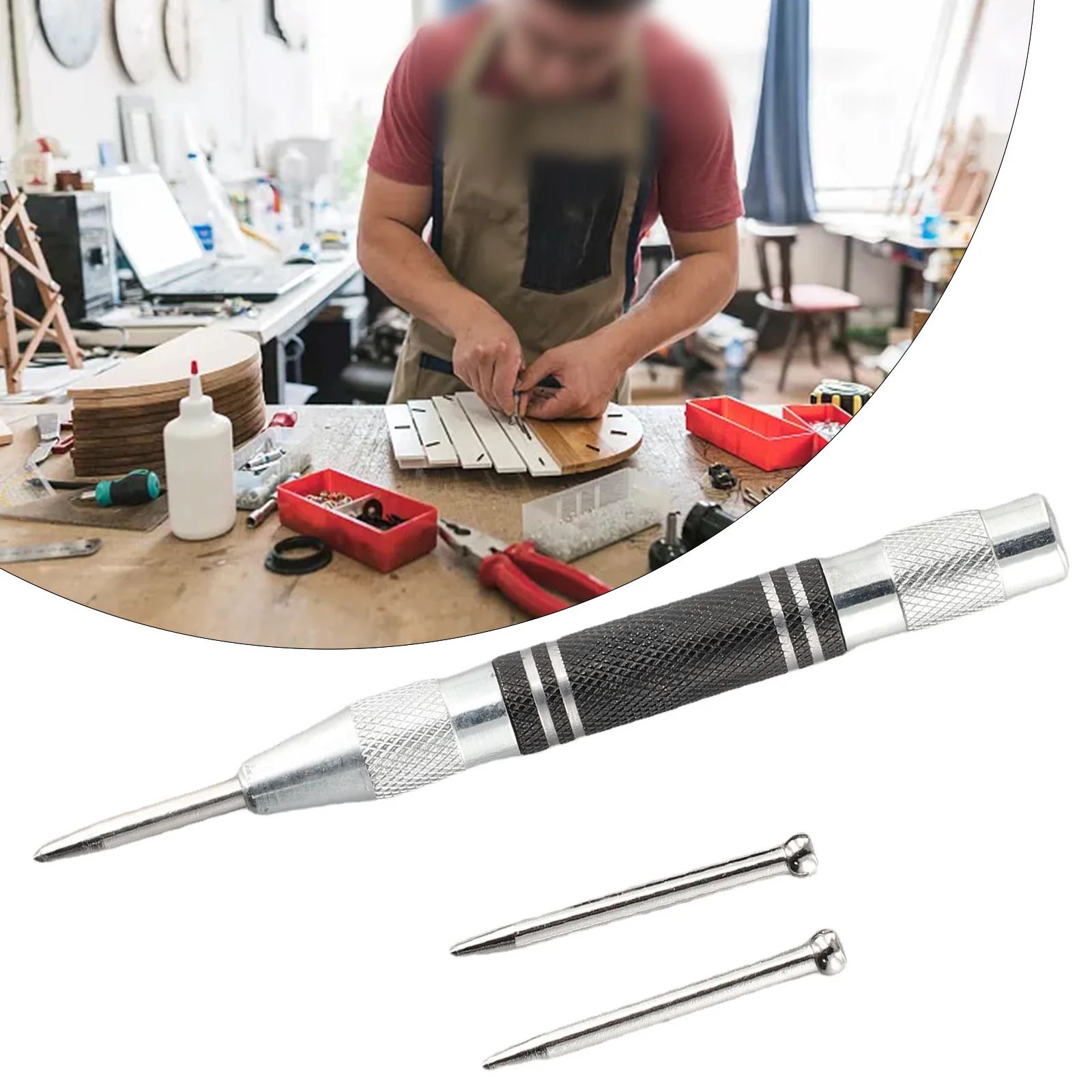 

3pcs Automatic Centre Punch With Needles Adjustable Spring Loaded Metal Woodworking Punch Metal Drill Tool For Metal Wood Glass