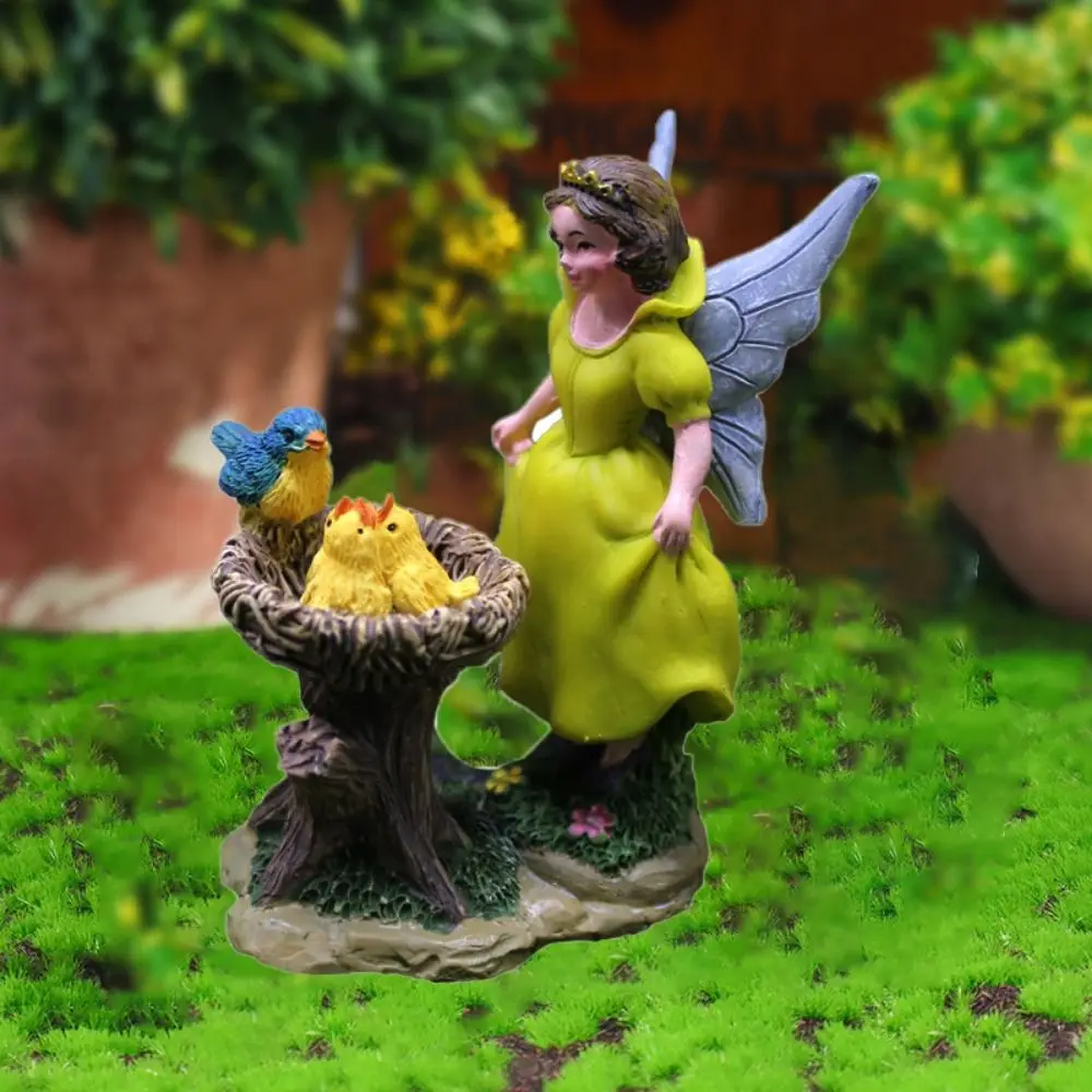 Cute Flower Fairy Figurine Cartoon Resin Craft Flower Fairy Miniatures DIY Landscaping Garden Fairy Bird Ornaments Office