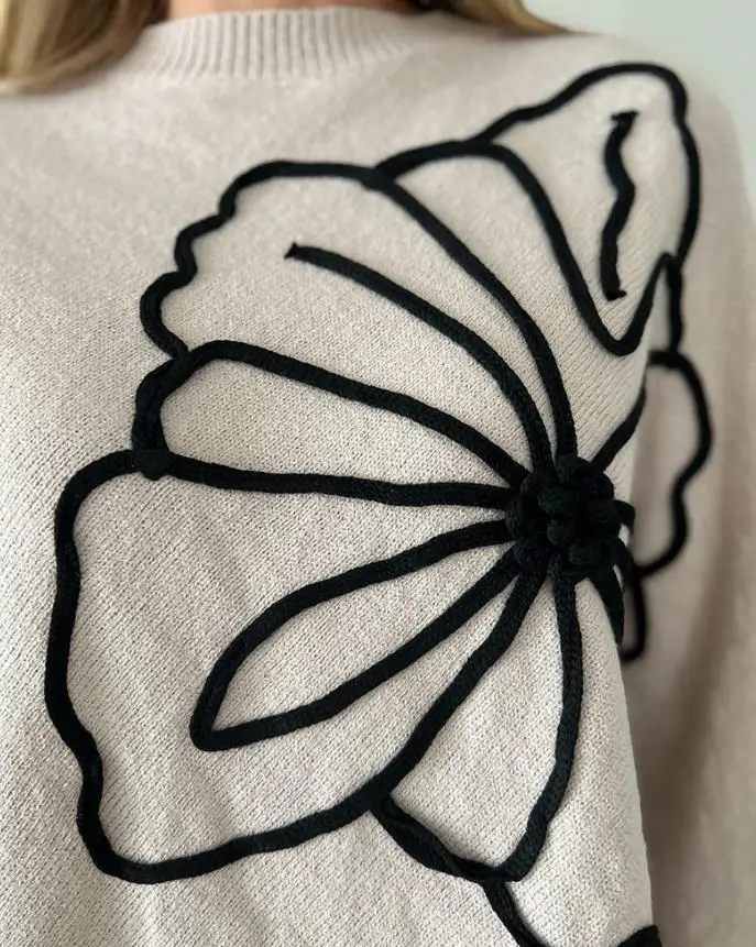 

Women's Autumn Pullovers New Fashion Woman Jacquard Batwing Sleeve Asymmetrical Sweater Female Round Neck Casual Loose Top