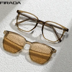 FIRADA 2024 Fashion Square Polarized Glasses Retro Magnetic Eyewear Optical Prescription Eyeglasses Frame For Men Women 8179-C