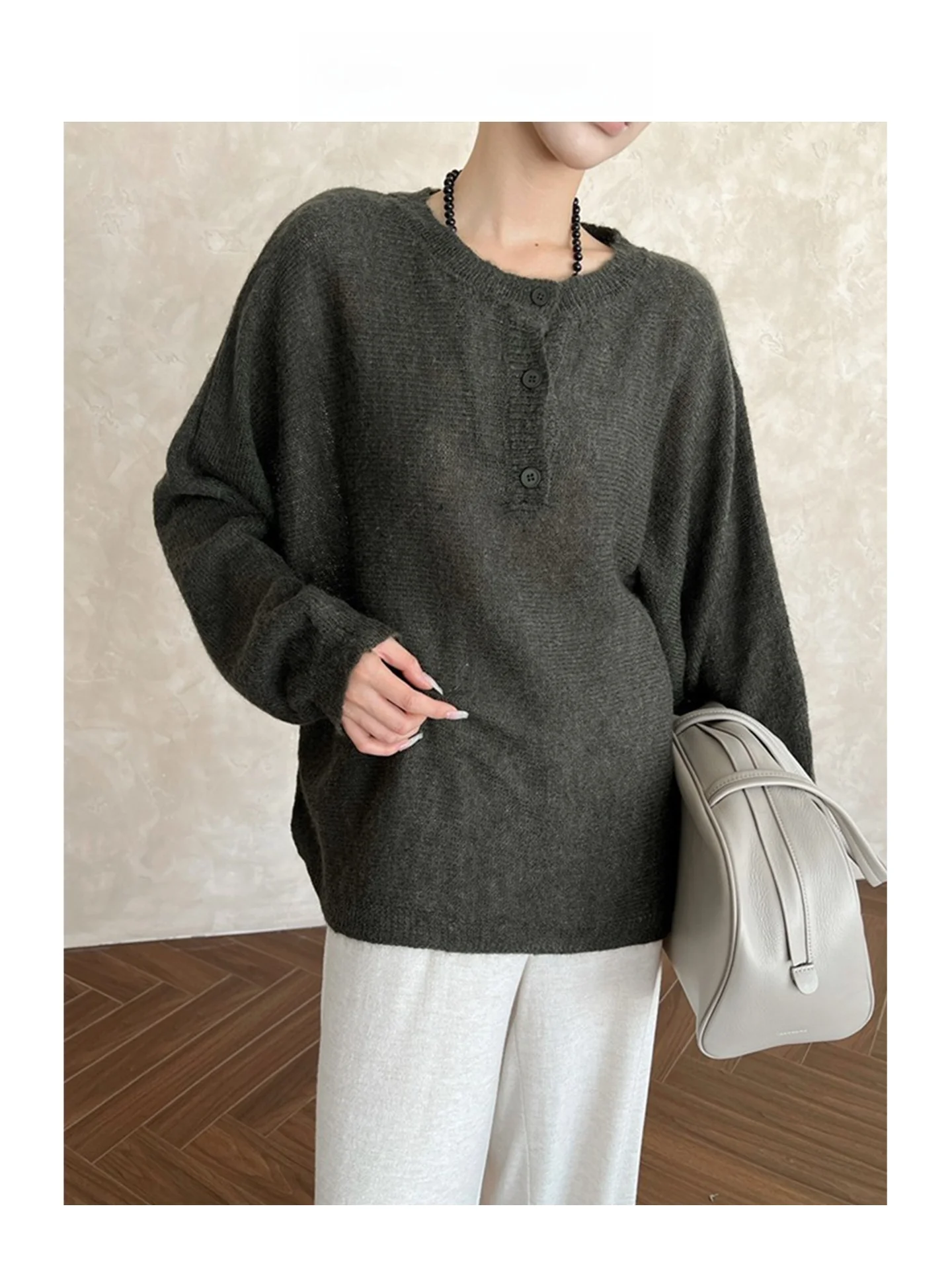 

Женский повседневный свитер ARETE AK с круглым вырезом, ажурной вязкой, свободного кроя, универсальный топ из смесовой ткани (полиэстер, шерсть)