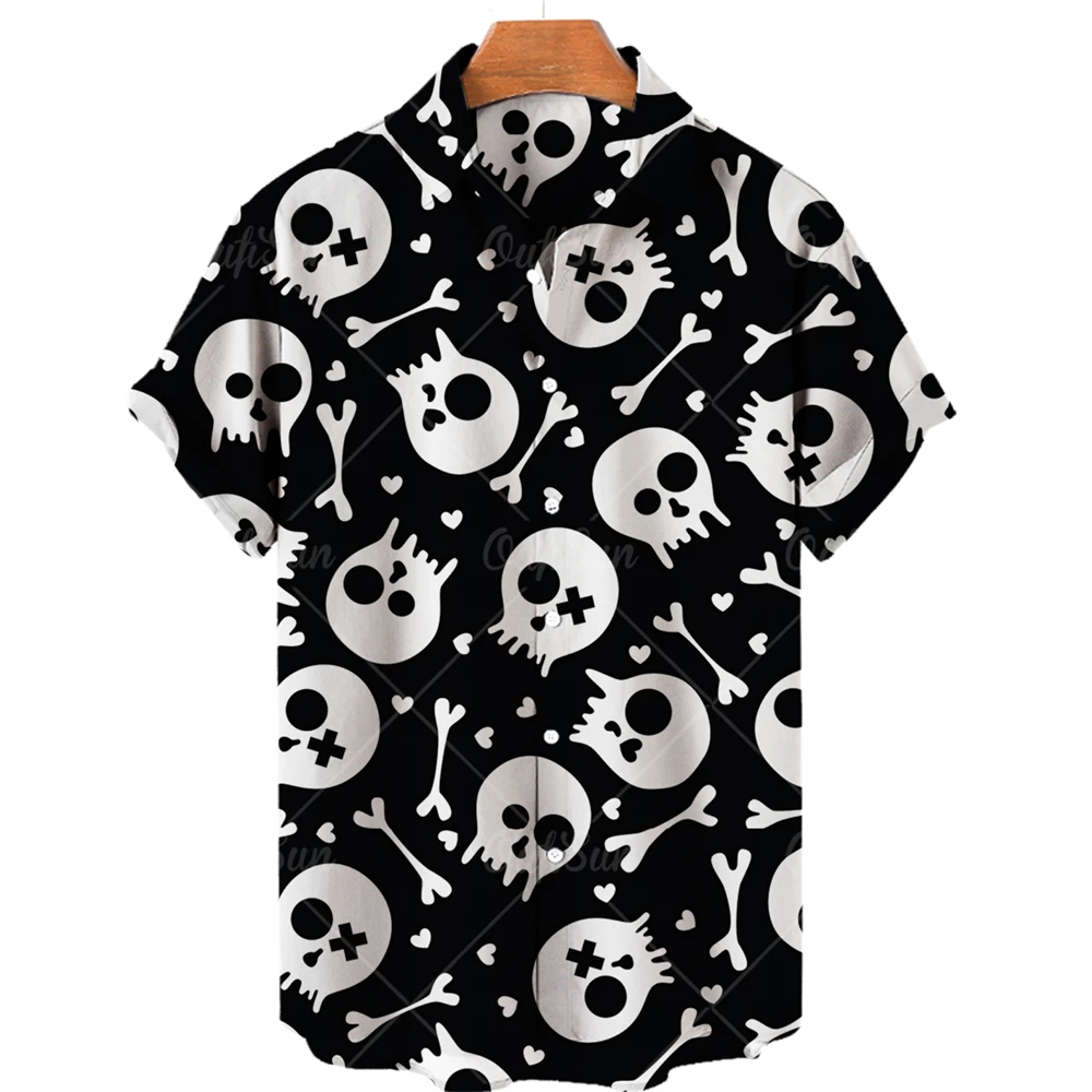 Camisas hawaianas de manga corta con estampado de calavera 3d para hombre, Tops casuales de verano, camisas de playa para hombre, camisa con cuello