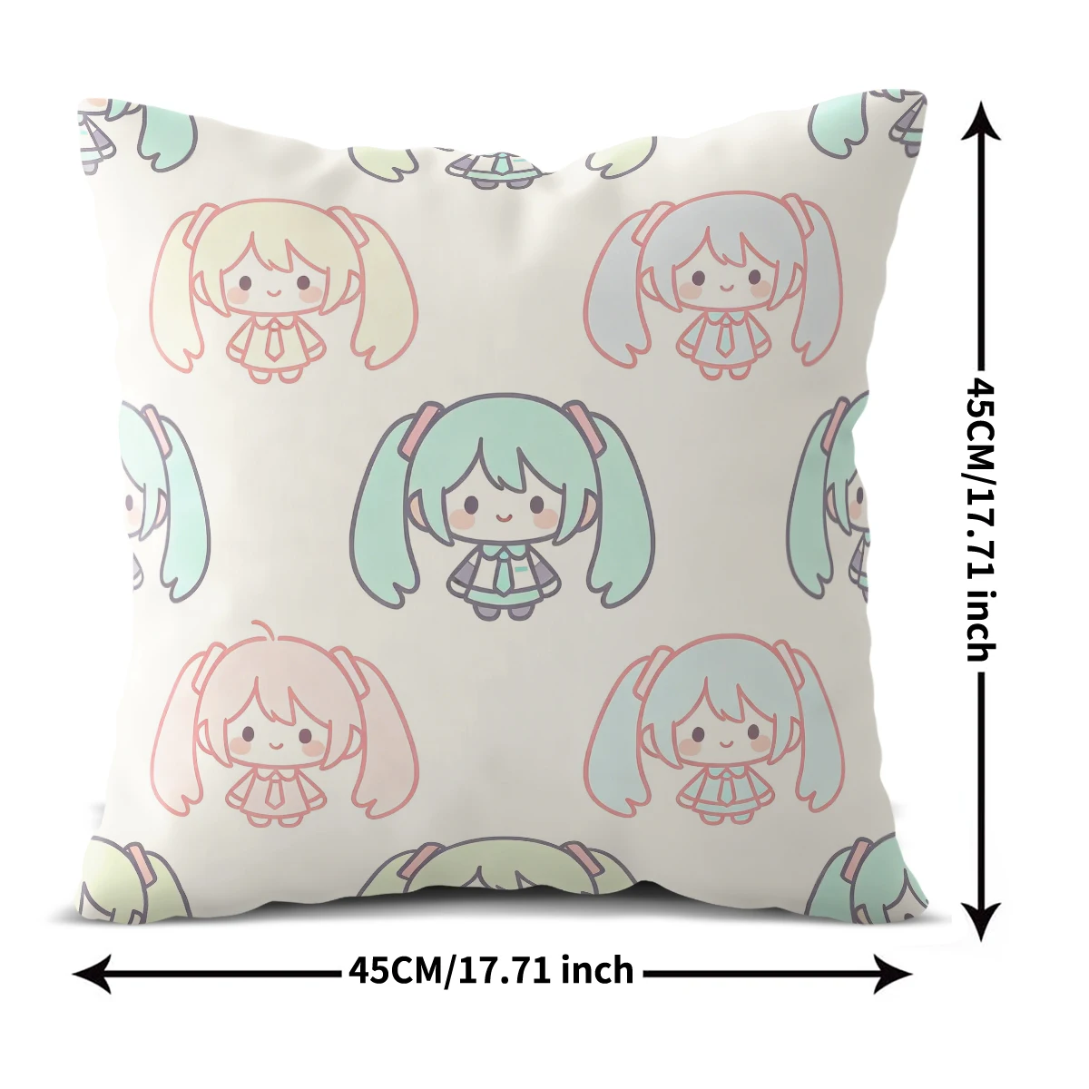 Chibi Hatsune Miku Anime Throw Pillow, Digital Print Decorative Cushion Accent Pillow, Includes Pillow Core for Sofa Bedroom Car