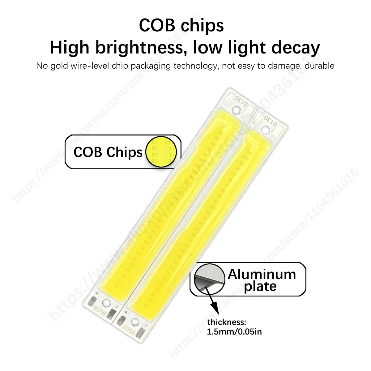 6PCS 60x8mm 6008 COB LED Bulb 3W Light Warm Cold White Blue Red LED COB Strip Bulb DC 3.7V Chip for DIY Work Bicycle Lighting