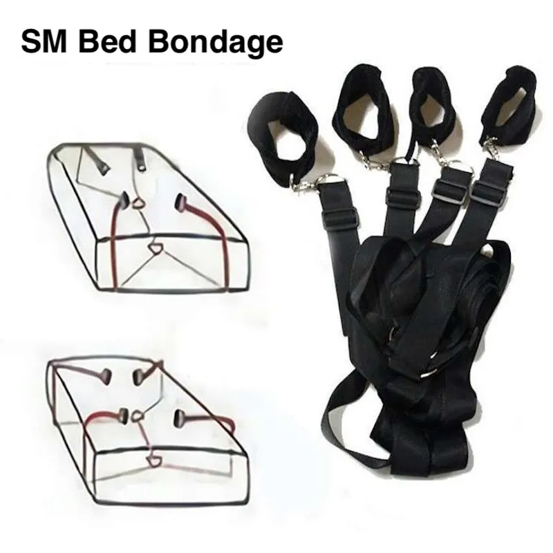 BDSM Sex Bondage Fetish Set Kit Handcuffs Bed Restraint Under Matress Sextoy Ankle Cuffs Adult Games Erotic Love Toy Fit All Bed