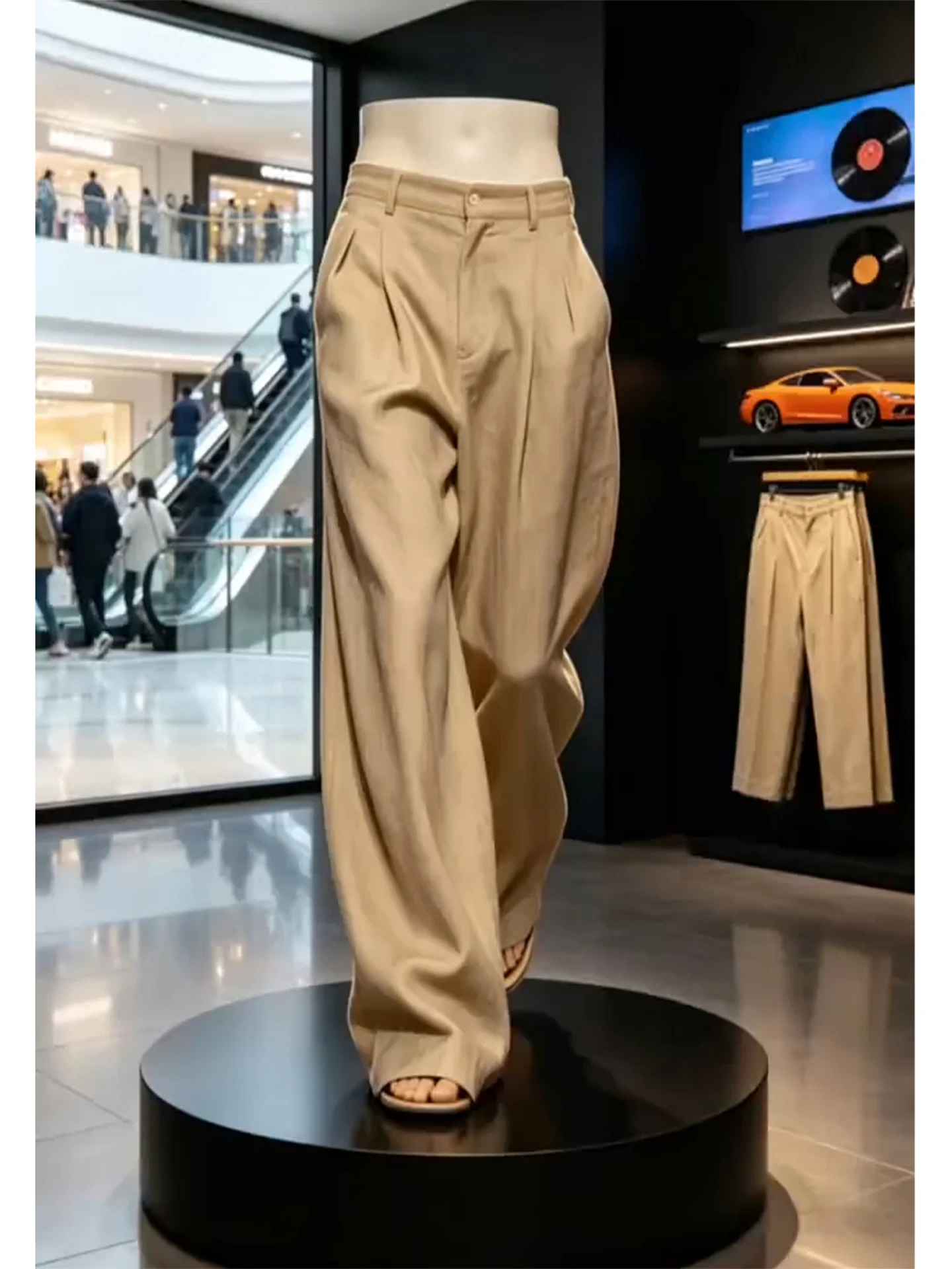 Khaki Folded Hem Linen Pants Men Summer Thin High-End Drapey Casual Straight Leg Trousers CleanFit Style Fashionable Straight...