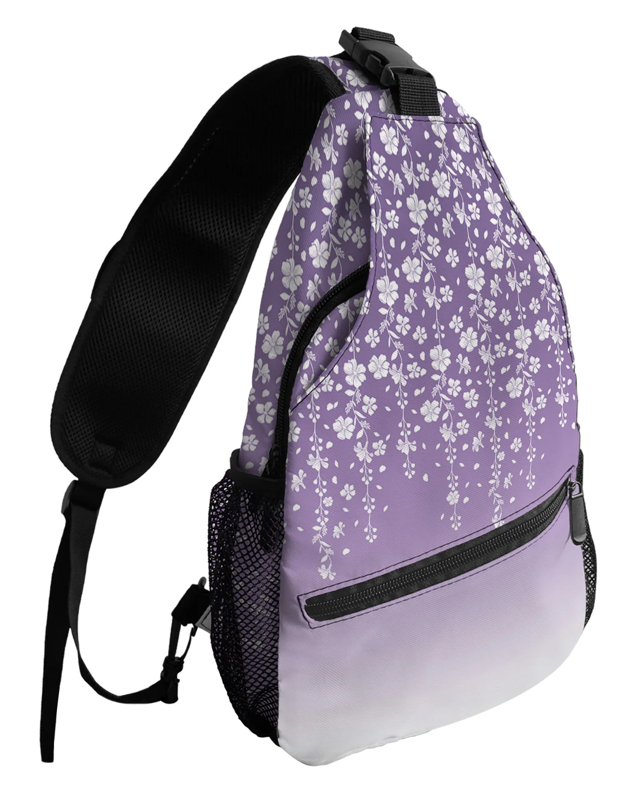 Paarse Gradiënt Bloemen Borst Tassen Voor Vrouwen Mannen Waterdichte Messenger Bags Vrouwelijke Reizen Sport Een Schouder Crossbody Tas